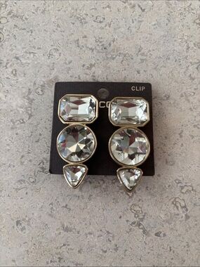 Crystal Drop Clip-On Earrings - Clear Gemstones